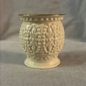 Lenox Elegant Cream Beaded Ceramic Votive Candle Holder with Gold Rim